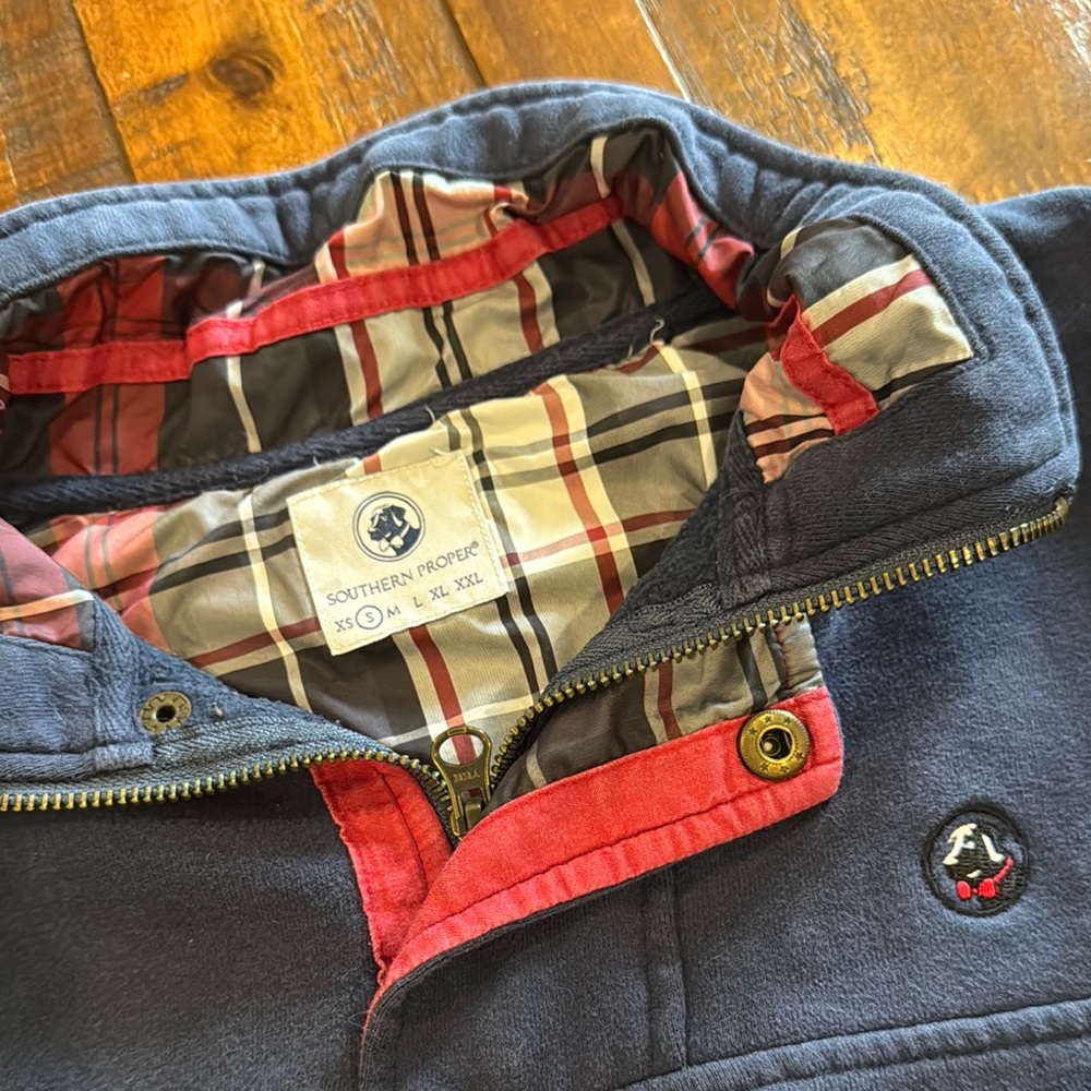 Mens Southern Proper Navy Jacket with Red Accents Size Small